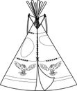 Coloring page with cartoon teepee or tipi